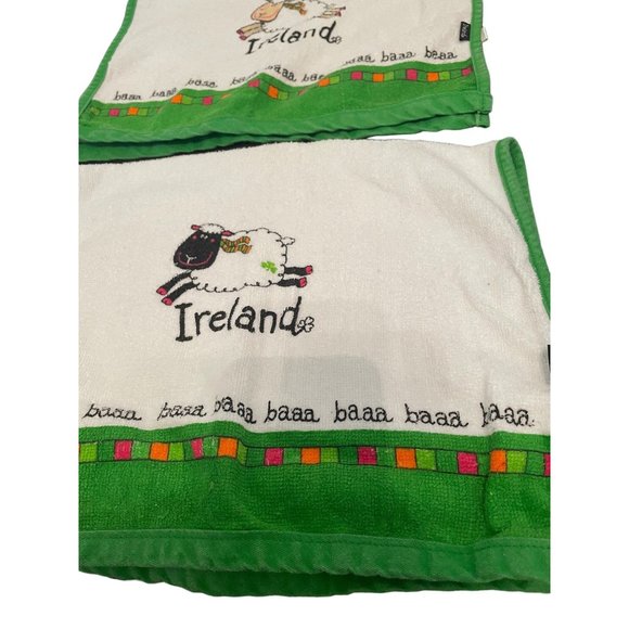 Set of 2 Ireland Tea Towels Sheep Baaa White Green NWOT - Picture 2 of 9